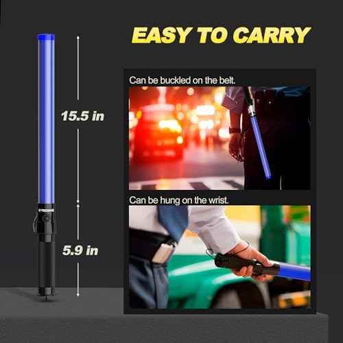 10 Pack Traffic Wand, 21 Inch Traffic Control Wand with 3 Flashing Modes & Side Clip, LED Safety Baton for Traffic Control, Parking, Aircraft, Car Directing (Blue)