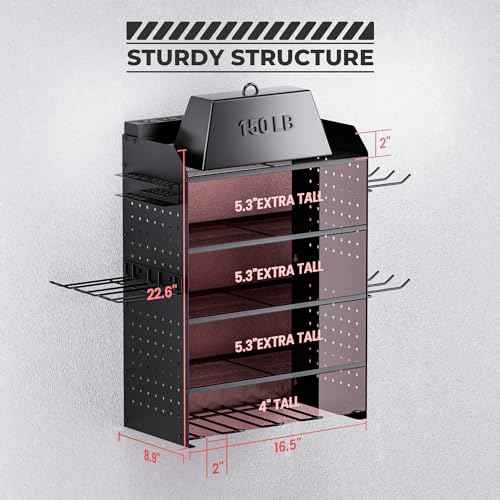 TRZZ Power Tool Organizer Wall Mount, 5-Layer Charging Station with 8 Outlets, 6 Drill Holders, 2 Side Pegboards, and Drill Bit Rack for Garage, Workbench, and Workshop (Black)