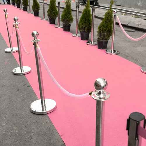Okllen 4 Pack Velvet Stanchion Rope Pink, 5 Ft Crowd Control Ropes Safety Barriers with Polished Gold Clasps, Hanging VIP Rope for Red Pink Carpet Theme Event and Party Events Decor