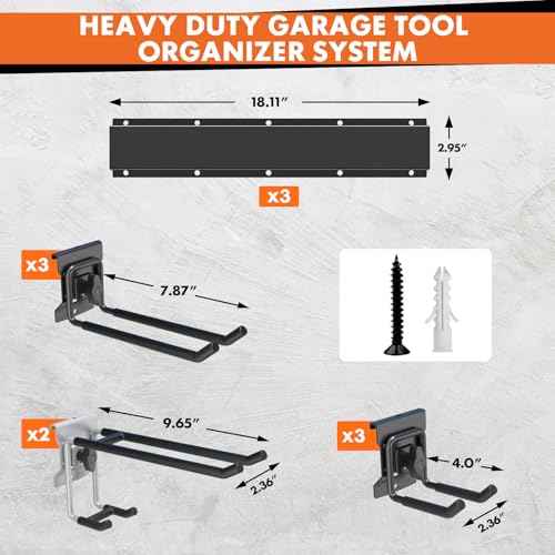 48-Inch Heavy Duty Garage Tool Organizer, Wall Mount Storage System with Adjustable Metal Hooks, 440lbs Capacity, Ideal for Garden Tools, Shovels, Rakes, Brooms, Ladders (48¡®¡¯ Metal Hooks)