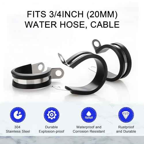 30 Pack Cable Clamp, 3/4 Inch Stainless Steel Wire Clamp with Metal Rubber Clips £¬Cable Clamps Assortment Kit for Cable Rigid Pipe Strap (20mm)