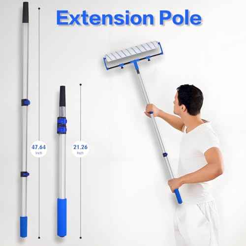 Paint Roller Kit, 12PCS Painting Set, 18 inch Paint Rollers Disposable Paint Tray Liners and Roller Covers, 21.26~47.64in Extension Pole, Large Paint Rollers(Gloves Included)