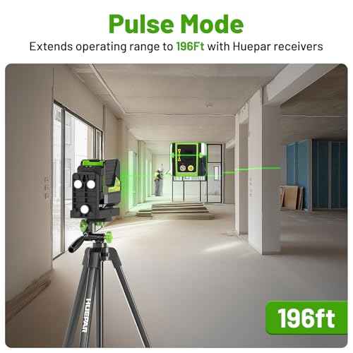 Huepar Laser Level with 60in Tripod, 1/13 High Accuracy Self Leveling Green Cross Line Lazer Leveler for Picture Hanging, Tile, Home Renovation, with Pluse Mode for Outdoor, Carry Case, Glasses