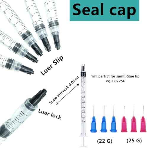 30 pack 1ml, 3ml, 5ml, 10ml, 20ml Measuring Dispenser with14ga,16ga, 18ga, 20ga, 22ga, 25ga Dispensing Accessories and Caps for Measuring and Refilling