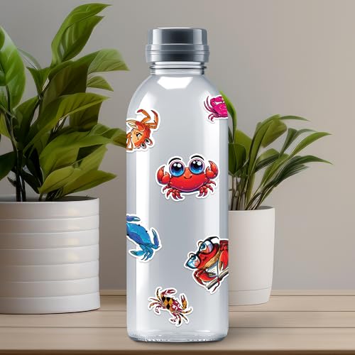 Crab Stickers 50 Pieces Vinyl Waterproof Decal for Laptop Water Bottle Phone Car Window Bike Motorcycle Guitar Stakeboard Scrapbook Crabs Sticker Gifts
