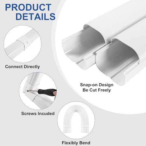 4¡±W 16.5Ft Decorative PVC Line Set Cover Kit for Mini Split Lineset Cover Kit for Air Conditioner & Heat Pump (White)