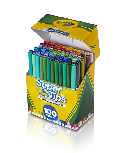 Crayola Super Tips Marker Set (100ct), Fine Point Washable Markers, Drawing Markers for Kids & Adults, Create Thick & Thin Lines, Art Supplies, Ages 3+