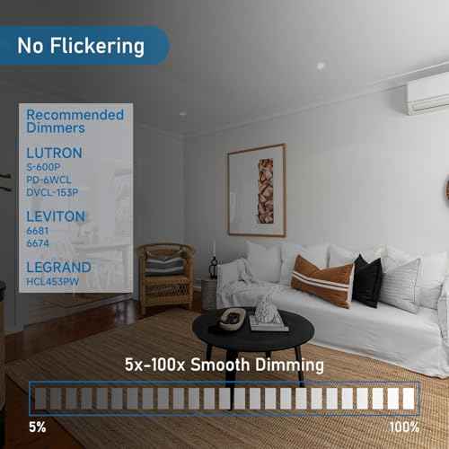 Jolux 5/6 Inch 5CCT Retrofit LED Recessed Lighting 4 Pack, Adjustable 5CCT 2700K-5000K, LED Replacement Can Lights,Dimmable,12=60W, E26 Base, Flat Trim,Easy Retrofit Downlight Installation.