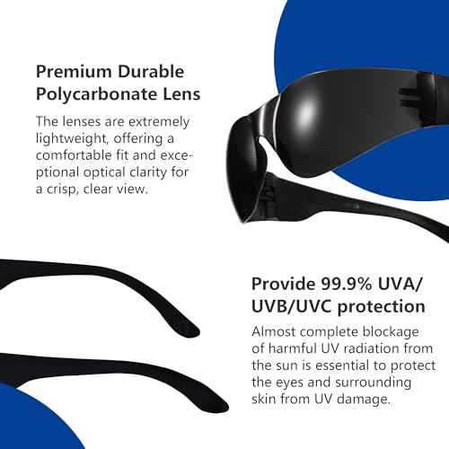 Tinted Safety Glasses Bulk, 24 Pack, Protective Shaded Safety Goggles, UV Protection Sunglasses, Scratch & Impact Resistant Dark Smoke Lense | Perfect for Construction, Shooting, Lab Work