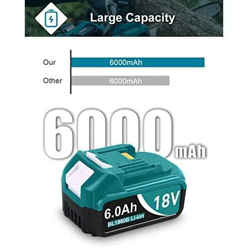 6000mAh 18V Battery Replacement for Makita 18V Battery and Charger DC18RC, Compatible with Makita LXT 18 Volt Batteries Lithium Ion BL1850 BL1840 BL1830 BL1820 BL1815 Cordless Power Tools (Blue)