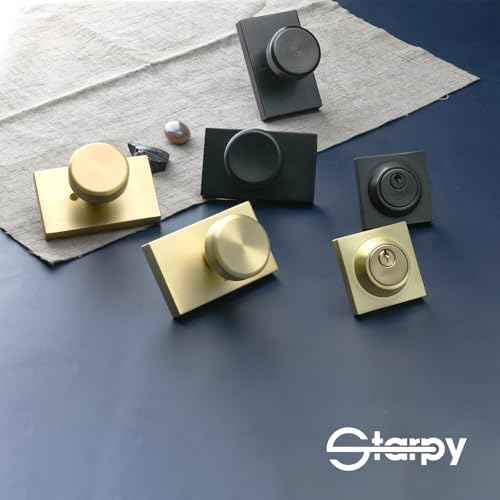 Gold Door Knobs Interior with Lock, Satin Brass Exterior Door Lock Set with Deadbolt