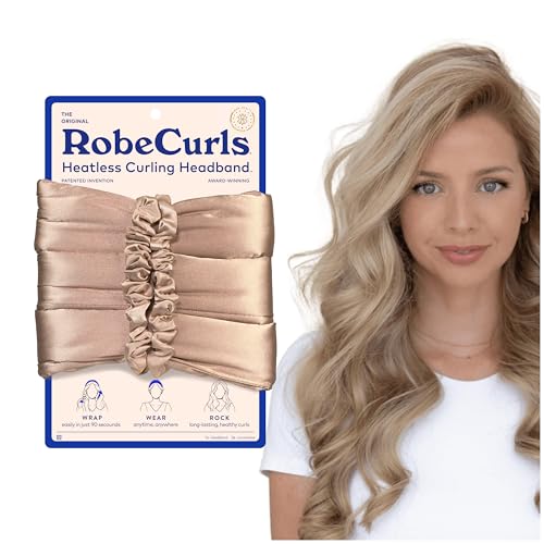 RobeCurls Heatless Hair Curler Set - Satin Curling Headband for Natural, No-Heat Curls - Sleep in Overnight Styling Tool with 2 Scrunchies - Easy & Gentle on Hair â Valentines Day Gift for Her (Cream)
