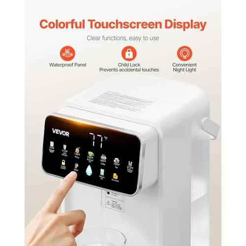 VEVOR Instant Hot Water Dispenser, Countertop Boiling Water Dispenser with Adjustable 7 Temperatures & 7 Water Volumes, 118oz Removable Water Tank, Quick Heating with Touchscreen & Child Lock for Home