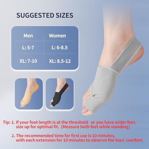 2PCS Bunion Corrector for Women & Men Big Toe, Bunion Relief Toe Straightener Bunion Splint Anti-Slip Heel Strap Comfortable Breathable for Day and Night Wear Gray L