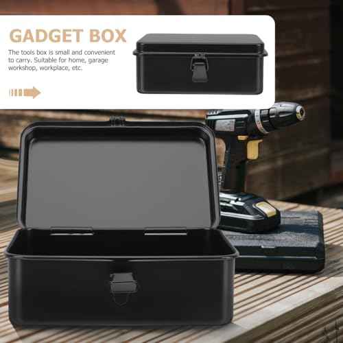 DOITOOL Small Metal Tool Box Portable Tool Box Organizer, Hip Roof Style Portable Steel Tool Box with Metal Latch Closure for Tools Storage (Black, 7.86x4.91x3.07in)