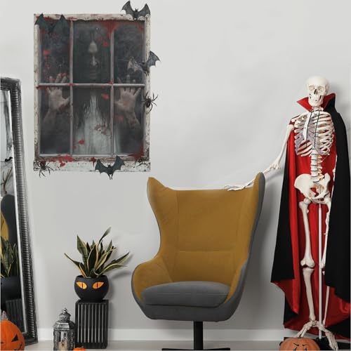 TOARTi 3D Happy Halloween Wall Decal (84x60cm) Scary Ghost Bat Stickers Horror Themed Party Decal Halloween Bloody Wall Stickers Spooky Zombie Clings for Haunted House Party Bathroom Decoration