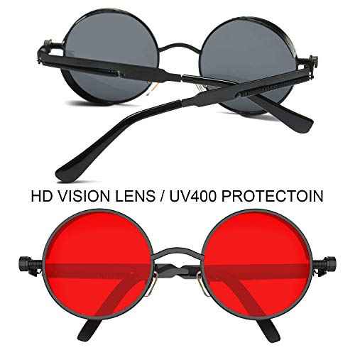 PROUDDEMON Retro Gothic Steampunk Sunglasses for Women Men Round Lens Metal Frame