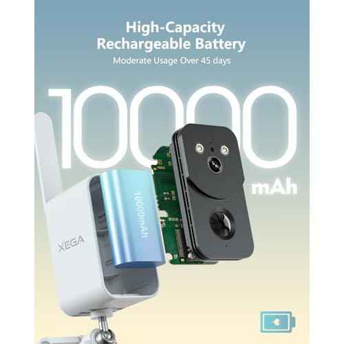 Xega 4G LTE Battery Security Camera with SIM Card 10000mAh, Motion Detection Night Vision Two-Way Audio Spotlight Siren Instant APP Alert Weatherproof,Only Support The Built-in SIM (Not Support WiFi)