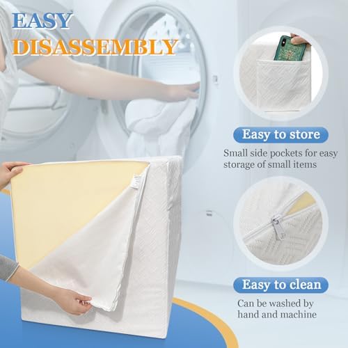 Wedge Pillow Case Cover Leg Elevation Pillow Cover Bed Wedge Pillowcase Replacement Leg Knee Rest Pillow Protector with Zipper& Pocket 24x21x8 (Waterproof Wedge Pillow Cover Only)