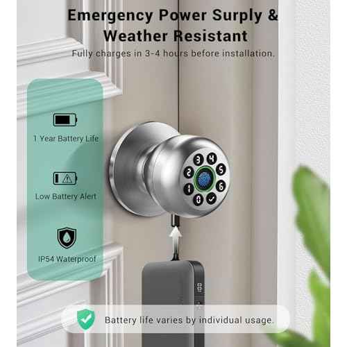 Keypad Smart Door Knob Lock, Fingerprint Keyless Entry Door Lock with Handle for Front Door and Bedroom, Electrionic Biometric Code Door Knob with APP, Auto Lock for Home Office Apartment Garage