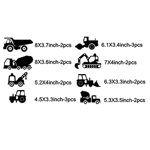 Construction Vehicles Wall Stickers The Builder Collection Tractor Excavator Cars Nursery Decals Baby Decor YT5319 (Grey)