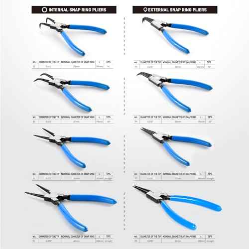 8 Piece Precision Snap Ring Pliers Set ? 7" & 9" Internal/External Circlip Pliers, 3 Angle Tips (0¡Æ 45¡Æ 90¡Æ), Heavy Duty CR-V Steel