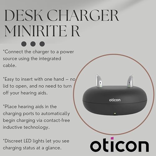 Oticon Desktop Charger 1.0 - for only Oticon More, Real, Zircon, Opn S, Ruby, Play miniRITE Rechargeable Hearing Aids - NOT Compatible with Oticon Intent and All Oticon BTE Type Hearing Aids