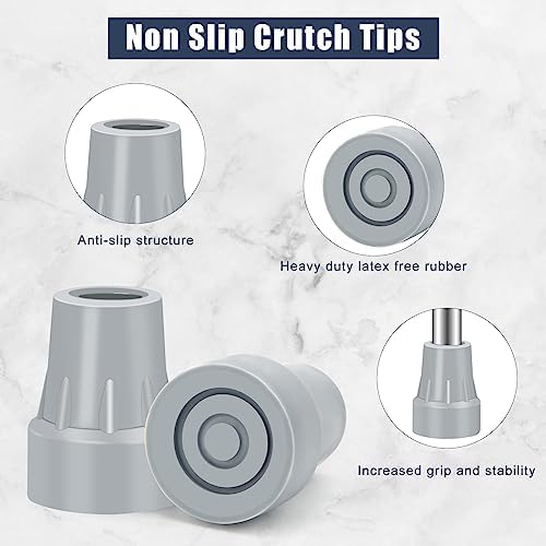6 Pack Crutch Tips, AHIER 7/8 inch Heavy Duty Non Slip Rubber Cane Tips, Replacement Crutch Feet Cap