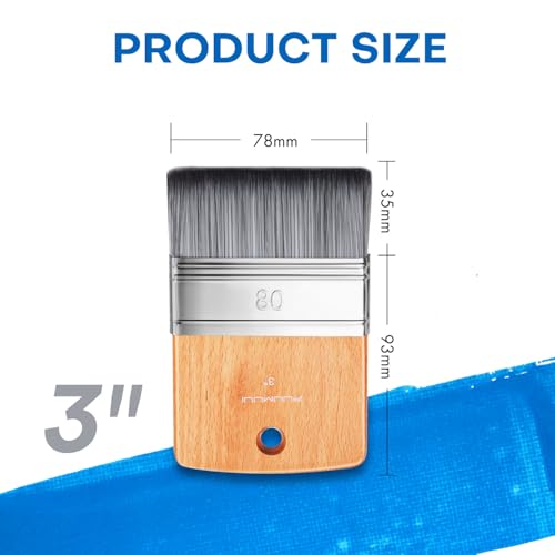 Fuumuui Flat Paddle Paint Brush, Scale Brush, Large Paintbrush, Wide Flat Brush with Short Handle for Oil and Acrylic Paints - 3 Inch