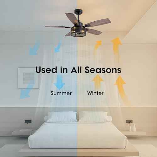 46 Inch Ceiling Fans with Lights and Remote Control, Farmhouse Ceiling Fan for Bedroom Living Room and Patio, Black Caged Ceiling Fan for Indoor and Outdoor