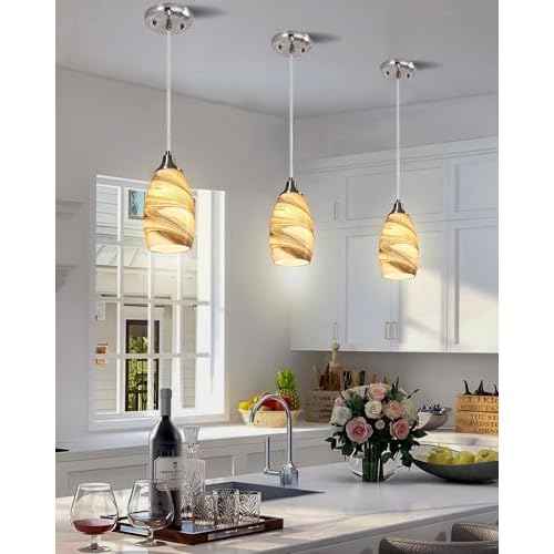 Mini Pendant Lights Kitchen Island Light Brown Glass Lamp Shade Hand Blown Glass Pendant Light with Brush Nickel Finish Adjustable Cord for Kitchen Over Sink, Dining Room (Light Brown-1P)