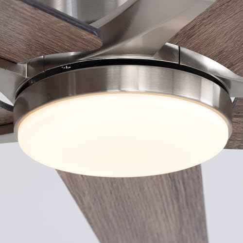 46 Inch Ceiling Fans with Lights and Remote Control for Bedroom, Modern Nickel Ceiling Fan with Quiet Reversible DC Motor, 3CCT, Dimmable, LED Lighting for Living Room, Patio, Indoor and Outdoor