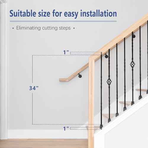 9 Pack Iron Stair Balusters, 36" Balusters for Staircase Interior, Stair Spindles Hollow Single Basket with Knuckles Double Twist 1/2" Square Metal Stair Wrought Iron Balusters (Pre-Cutting)