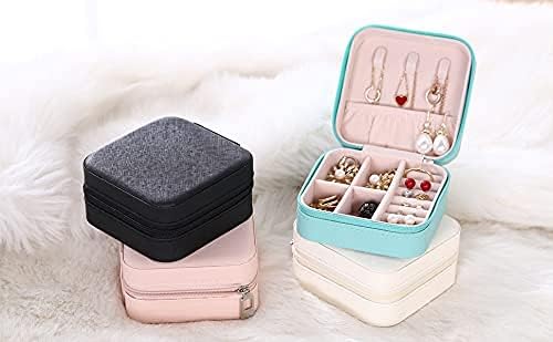 Mini Jewelry Case, Small Travel Jewelry Organizer, Portable Jewelry Box Mini Storage Organizer Display Box For Rings Earrings Necklaces (White)