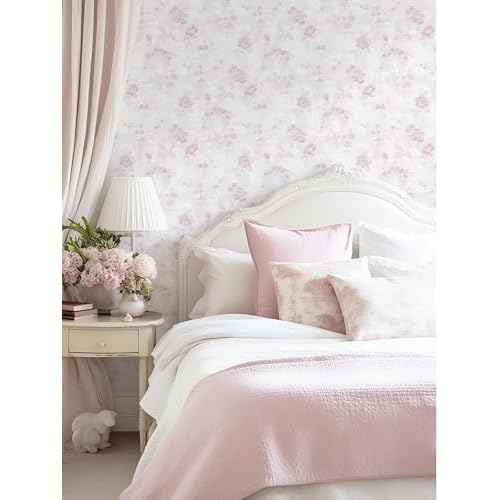 Dimoon 78.7"x17.3" Pink Wallpaper Floral Contact Paper Peel and Stick Wallpaper White Vintage French Country Renter Friendly Bathroom Boho Flower Removable Wall Paper Kitchen Self Adhesive Vinyl Roll