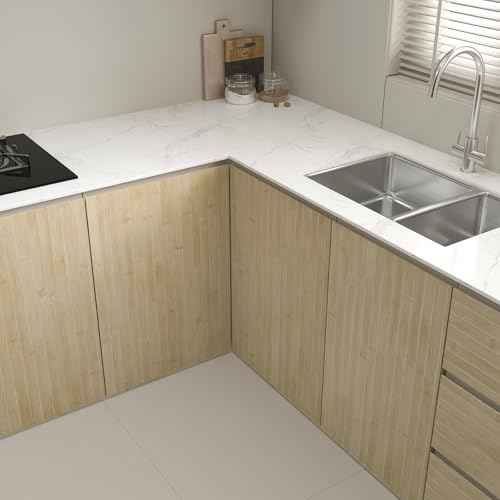 CHIHUT Light Beige Bamboo Wood Grain Peel and Stick Wallpaper Self Adhesive Removable Wood Grain Contact Paper for Cabinets Walls Nature Wood Look Wallpaper for Kitchen Countertops 12''x100''