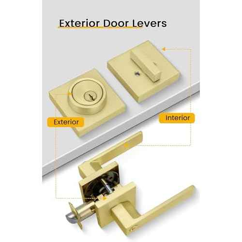 goldenwarm Exterior Door Lock Set Gold Front Door Lock Set, Heavy Duty Zinc-alloyed Front Door Handle and Deadbolt Set (1 Pack)