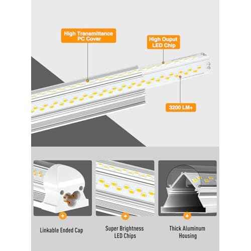 LED Shop Light, 25W 3750LM 6000K Super Bright, Plug and Play, Linkable Utility Shop Lights for Garage, Cabinet, Workbench, Workshop (6 Pack)