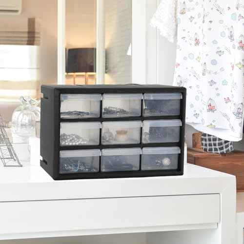 Plastic Drawer Storage Cabinet, 9-Drawer Plastic Drawers Organizer for Small Parts