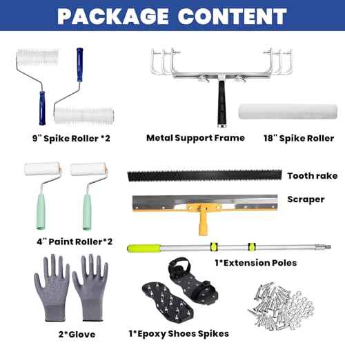 Self-Levelling Cement Tool Kit, Epoxy Floor Kit, Spike Roller for Self Leveling, Floor Leveling Tools with Epoxy Roller, Epoxy Shoes Spikes, Self-Leveling Rake, Stainless Steel Scraper, Extension Rods