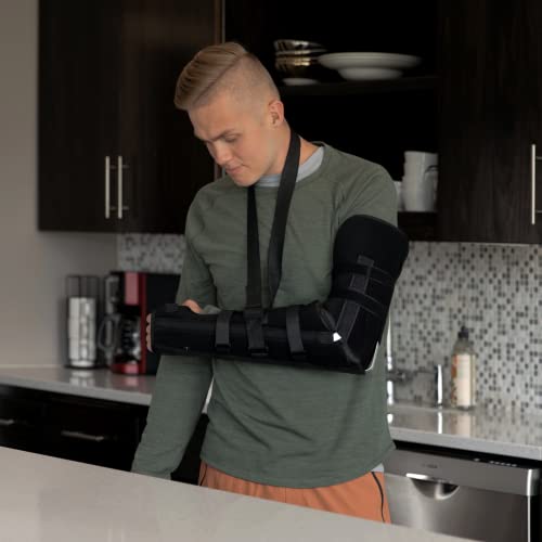 BraceAbility Posterior Long Arm Splint - Elbow Immobilizer Right or Left Forearm Brace with Sling for Fractures, Post-Surgery Recovery, Tendonitis, Bursitis, and Ulnar Nerve Entrapment Relief (S)