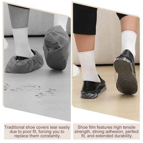 Maitys 2 Pack Floor Protection Film Refill Rolls for Shoe Cover Dispenser 328ft Disposable Shoe Film Transparent Adhesive PE Slip-resistant Dispenser Disposable for Automatic 400 Uses, Fits All Sizes