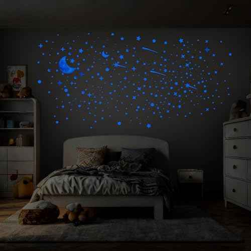 561pcs Glow in The Dark Stars Half Moon Wall Decals for Ceiling Living Room Kids Bedroom Luminous Planet Meteor Dots Stickers DIY Decoration (Half Moon-Blue)