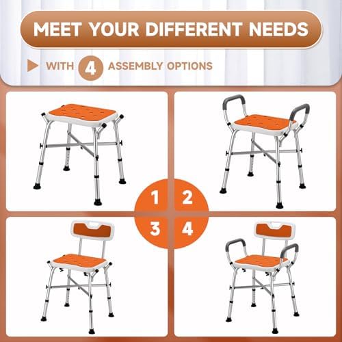 Shower Chair for Inside Shower, FSA/HSA Eligible 600 lbs Heavy Duty Shower Chair for Elderly and Disabled, Height Adjustable Shower Chair with Arms and Back, Bath Chairs for Seniors, Adults, Handicap