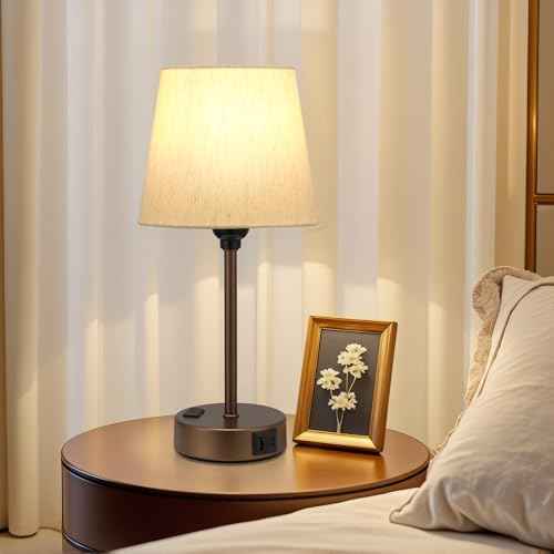 Brown Bedside Lamps for bedrooms Set of 2 - Nightstand Bedroom Lamp with USB C Port and AC Outlet Charging, 3 Way Dimmable Touch Control Small Bed Side Table Lamp, Nightstand Light for Kids