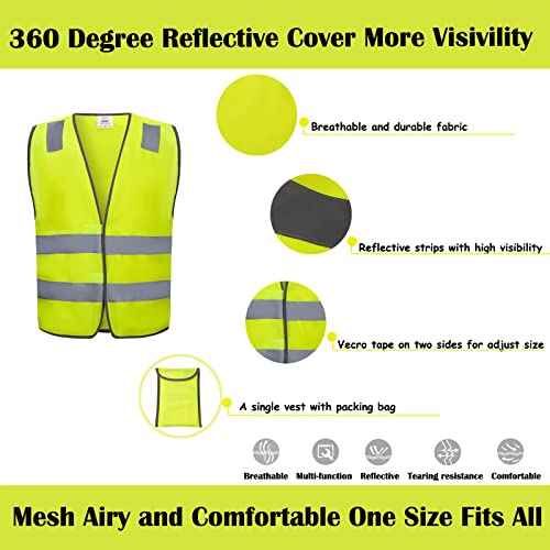 Safety Vests 10 Pack - Yellow Reflective High Visibility Construction ANSI Class 2 Work Vest for Men,Woman,Hi Vis Vest Mesh and Neon Silver Strip
