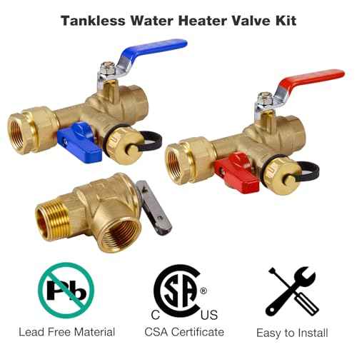ThermoMate 3/4 Inch IPS Isolator Tankless Water Heater Service Valve Kit, with Pressure Relief Valve, Clean Brass