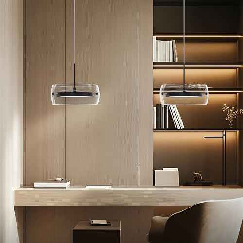 Pendant Lights Kitchen Island Dual-Sided LED Lighting, Adjustable Hanging Length,Clear Glass Shade, Dimmable, Modern Ceiling Light Fixture for Dining Room, Bar, Living Room, Matte Black
