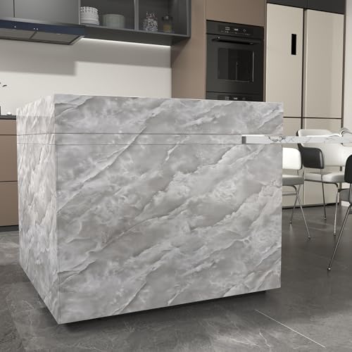 JSEVEM 16"¡¿118" Thick Grey White Cloud Pattern Marble Wallpaper Peel and Stick Vinyl Gray White Marble Contact Paper for Cabinet Waterproof Glossy Granite Wall Sticker for Walls Table Desk Countertops