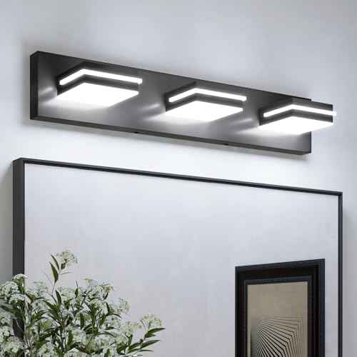 VOLISUN Modern Bathroom Vanity Light Fixtures (3-Light, 24-Inch), Matte Black LED Bathroom Lighting Fixtures Over Mirror, 360¡ÆRotable Head, LED Vanity Lights for Bathrooms (Cool White 6000K)